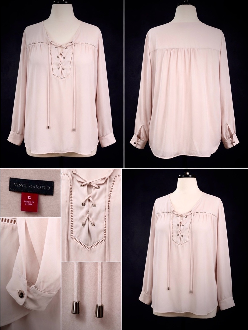 Vince Camuto Lace-Up Pale Blush Peasant Blouse
